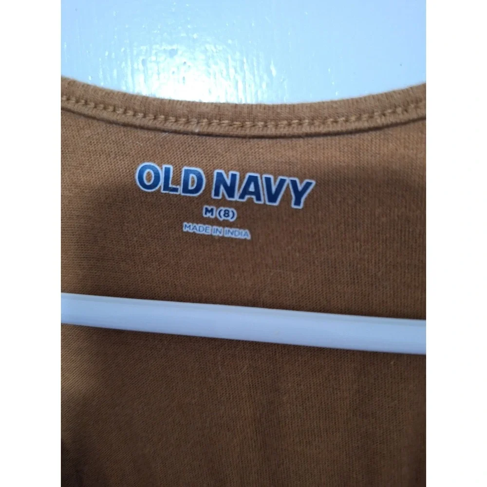 Old Navy Girls Dress Size M 8 Brown Black Hearts Short Sleeve Pocket T-Shirt